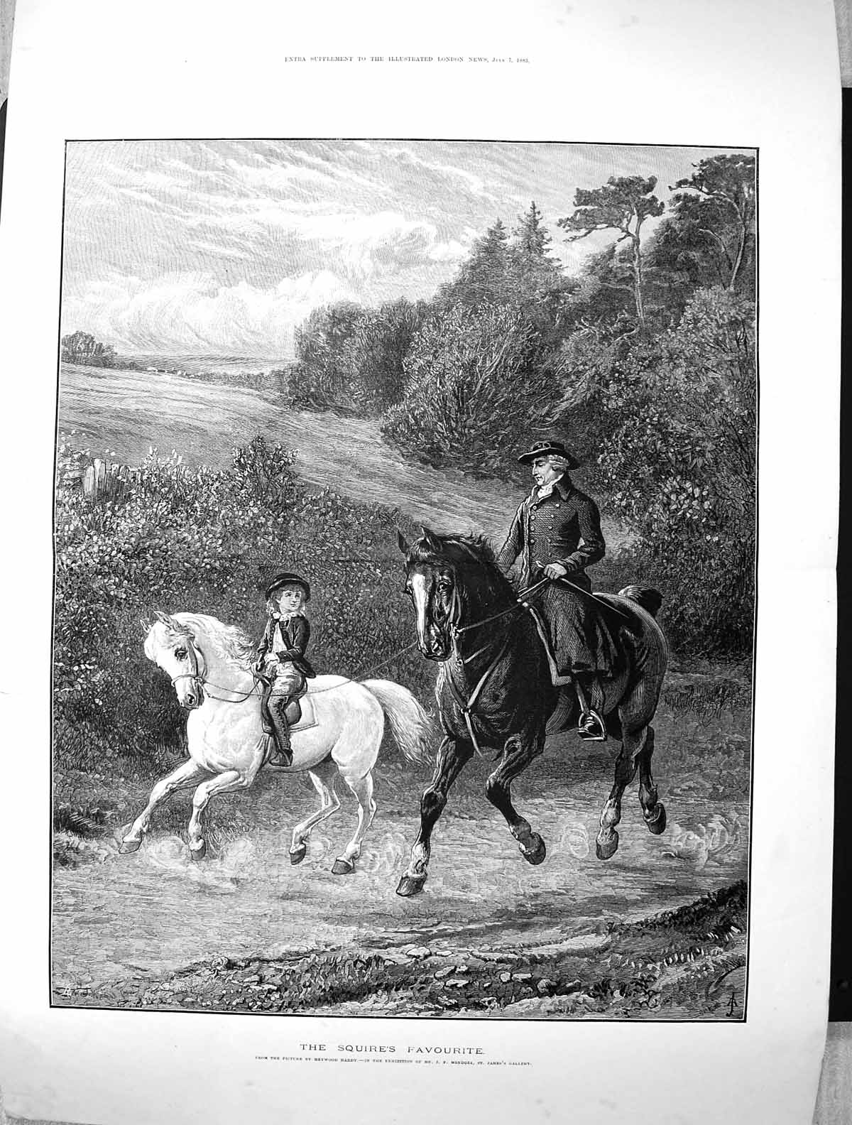 Old 1883 Squires Favourite Man Young Boy Horses Countryside Heywood H Victorian