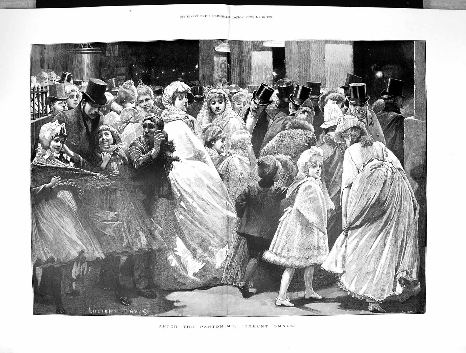 Old Antique Print 1889 Scene After Pantomime Exeunt Omnes Lucien Davies 19th