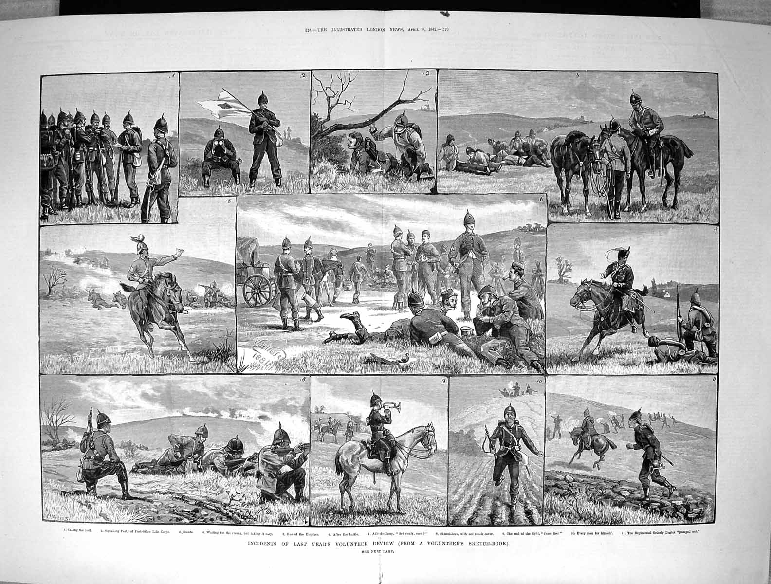 Old Print 1882 Volunterr Review War Siers Regimental Orderley Bugler Hor 19th