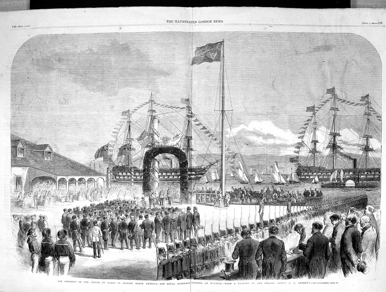 Old Print 1860 Prince Wales British North America Halifax Ships Siers Gu 19th