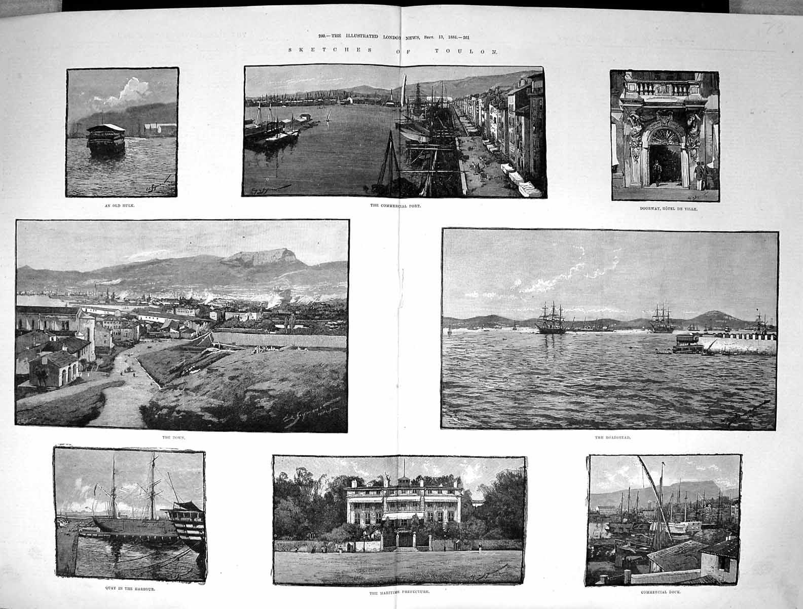 Old 1884 Toulon France Commercial Port Dock Hulk Ship Hotel Ville Pre Victorian