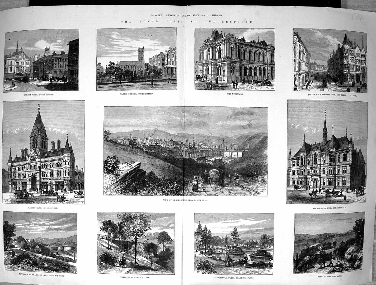 Old 1883 Huddersfield Church Townhall Beaumont Park Market Technical Victorian