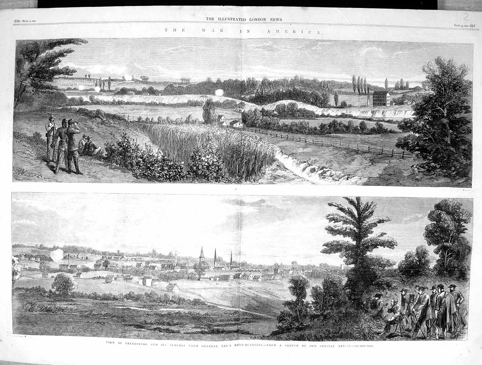 Old 1864 War America View Petersburg Suburbs General Lee Head-Quarter Victorian