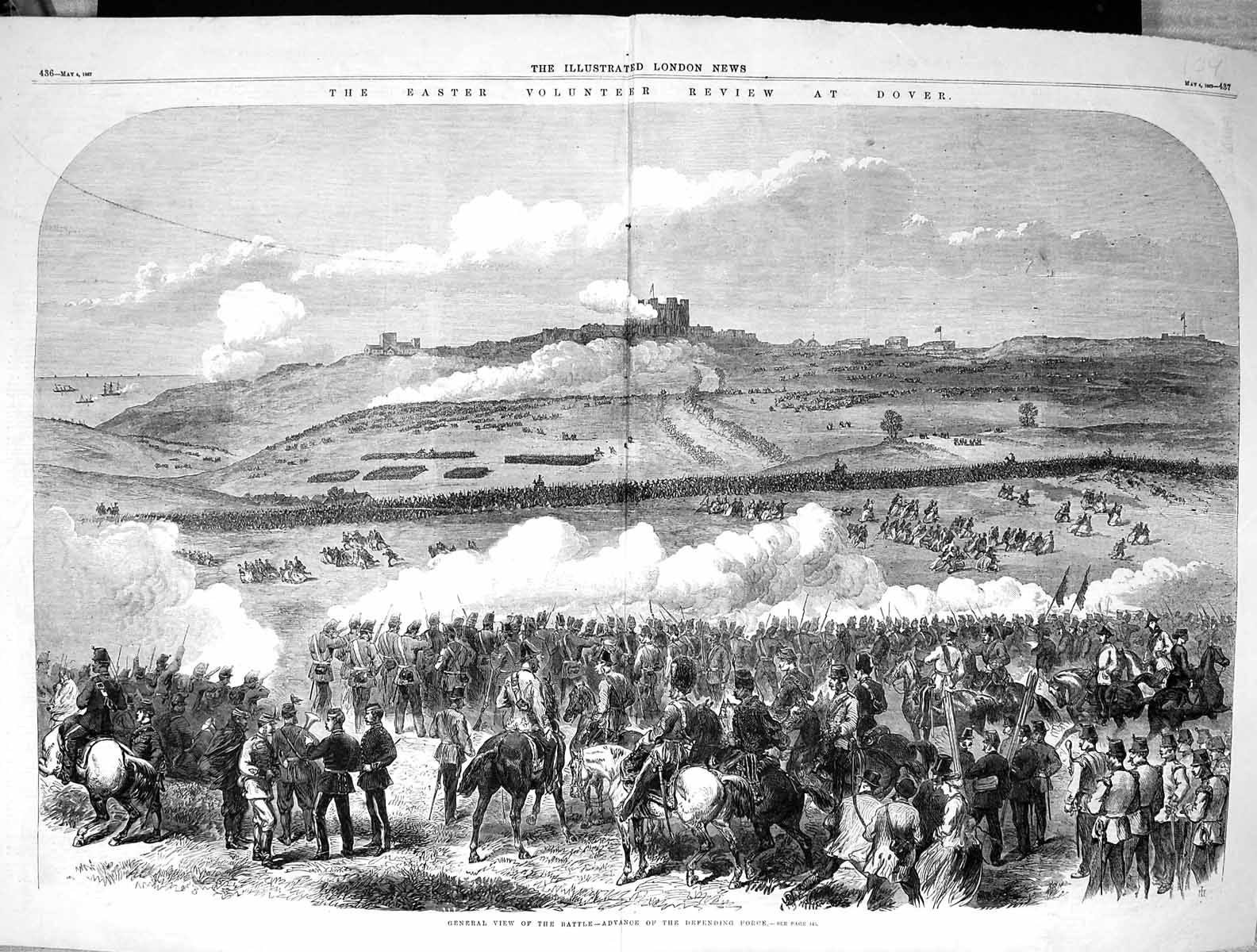 Old Print 1867 Easter Volunteer Review Dover General View Battle War Sie 19th