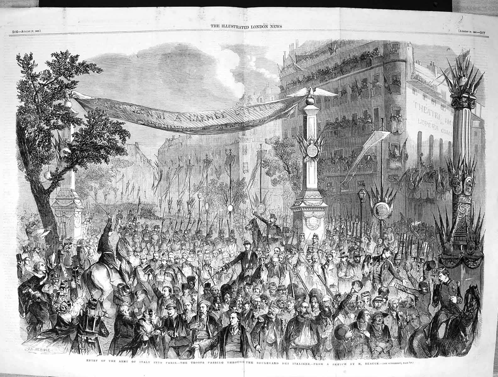 Old Print 1859 War Siers Italy Paris France Procession Boulevard Des Ita 19th