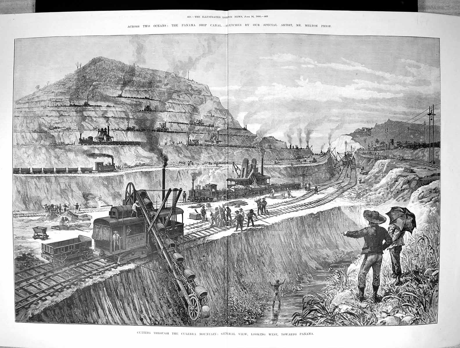 Old 1888 Machinery Cutting Through Culebra Mountain Railway Engines P Victorian