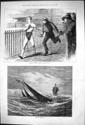 Old Print Perkins Against Time Lillie Bridge Racing Winter Yachting 1875 19th