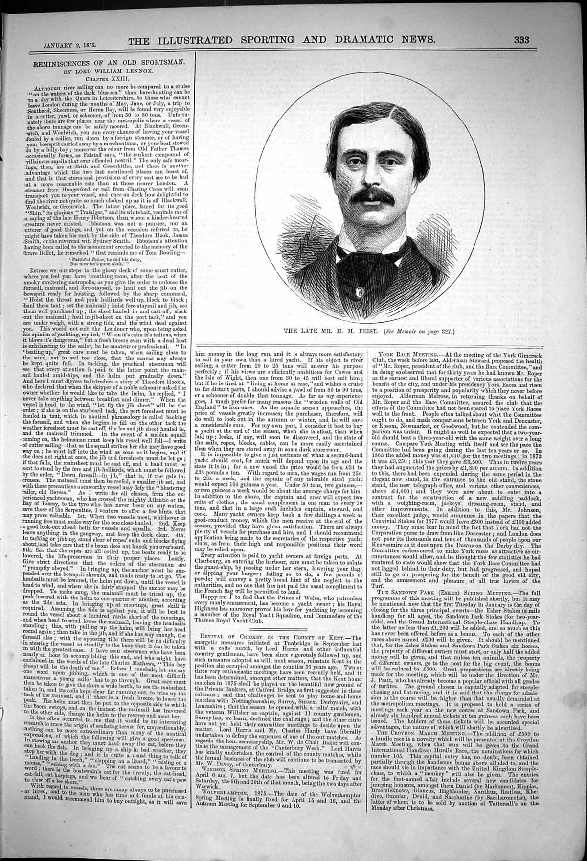 Original Old Antique Print Portrait Late Mr H M Feist 1875 19th
