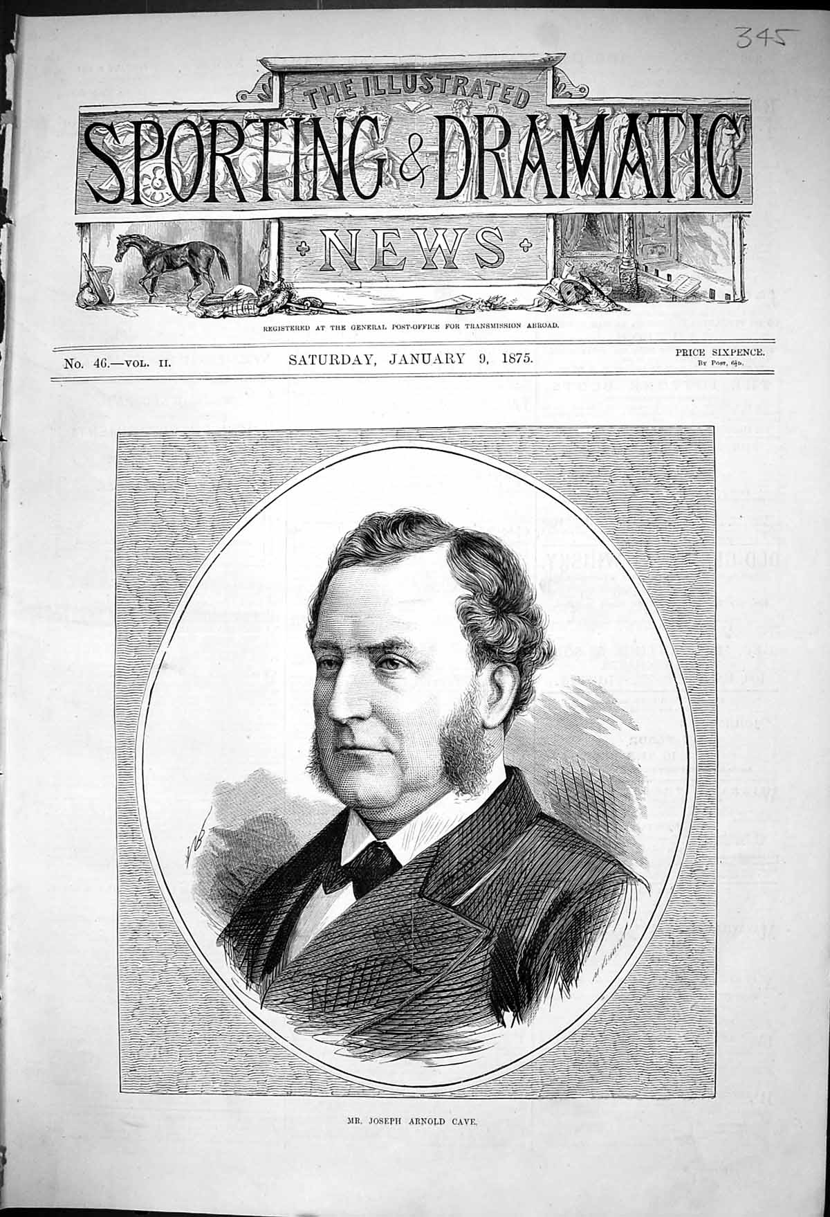 Original Old Antique Print Portrait Mr Joseph ArnCave 1875 19th