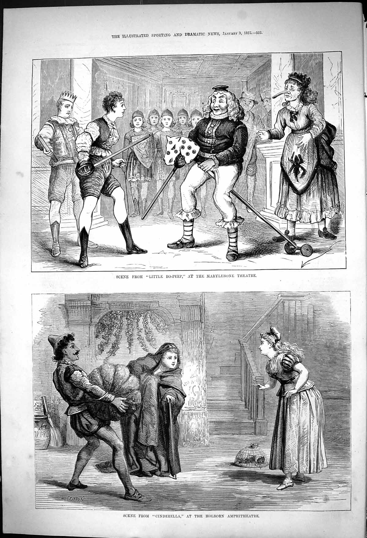 Old Print Little Bo-Peep Marylebone Cinderella Holborn Amphitheatre 1875 19th