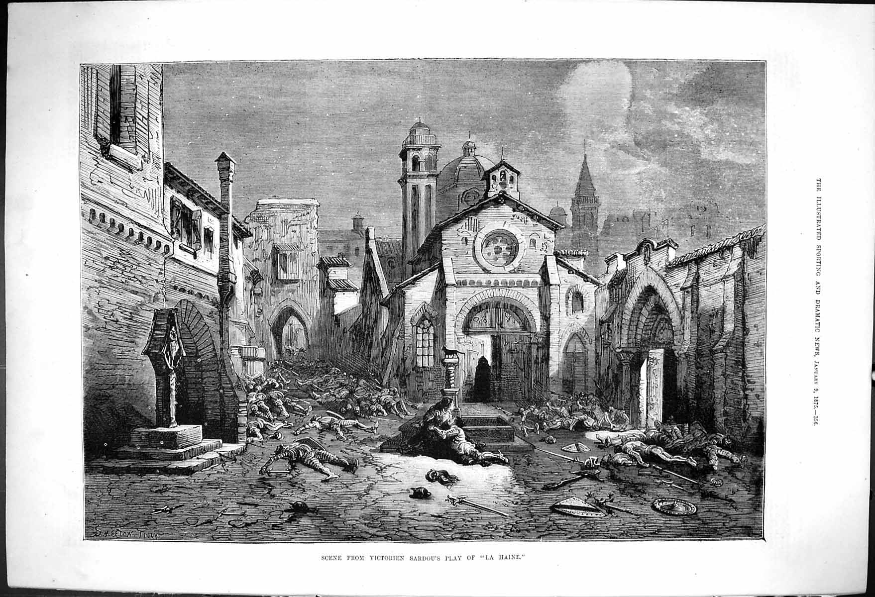 Antique Print Scene Victorien Sardous Play La Haine After Battle Dead 1875 19th