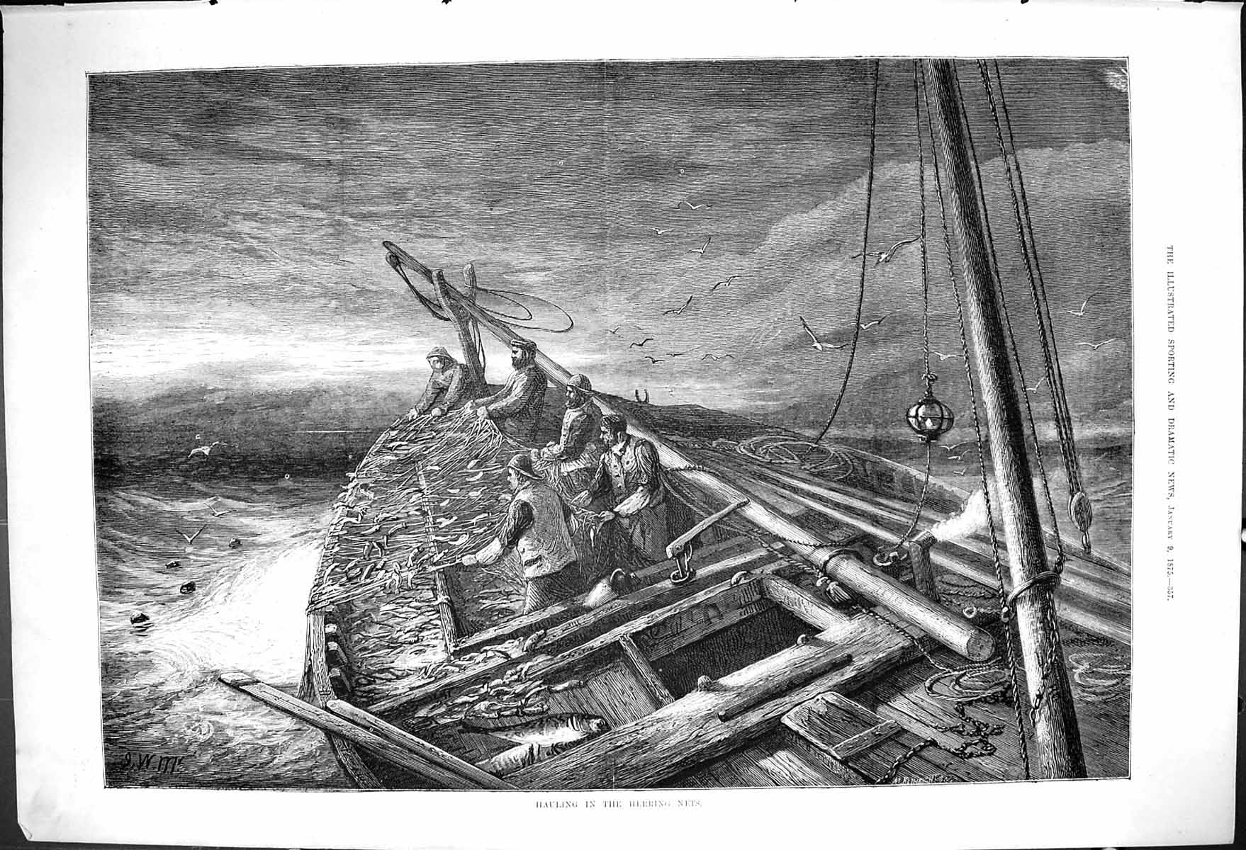 Antique Print Hauling In Herring Nets Kateror Pouli Payneful Situation 1875