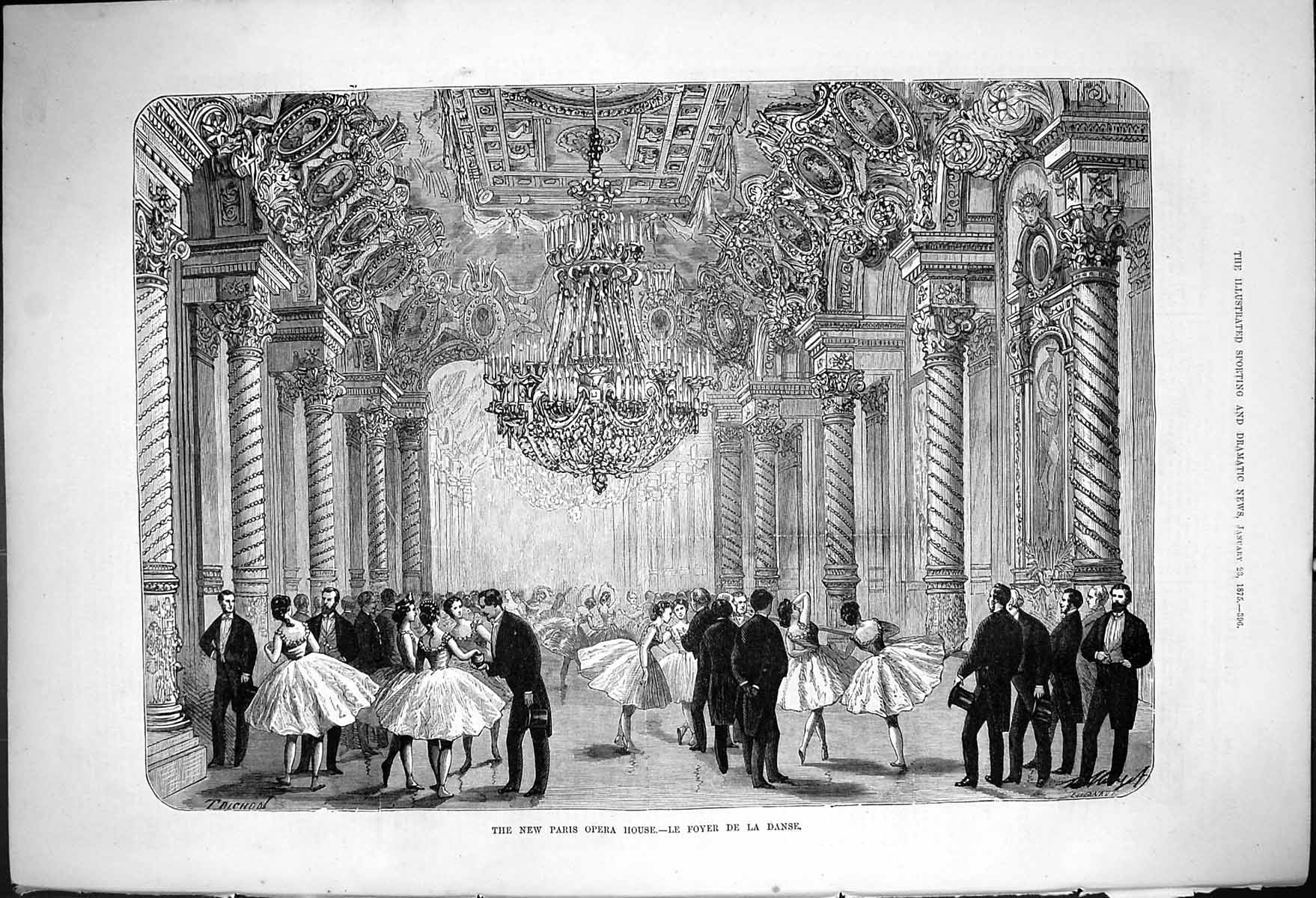 Old Antique Print New Paris Opera House Le Foyer De La Danse Dancing 1875 19th