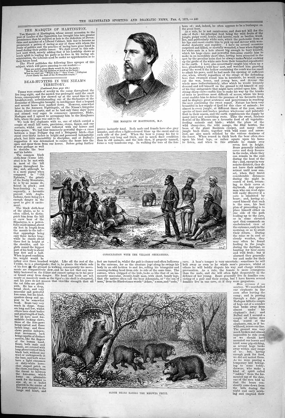 Old Marquis Hartington Bear Hunting Nizams Territory Sloth Bears 1875 Victorian