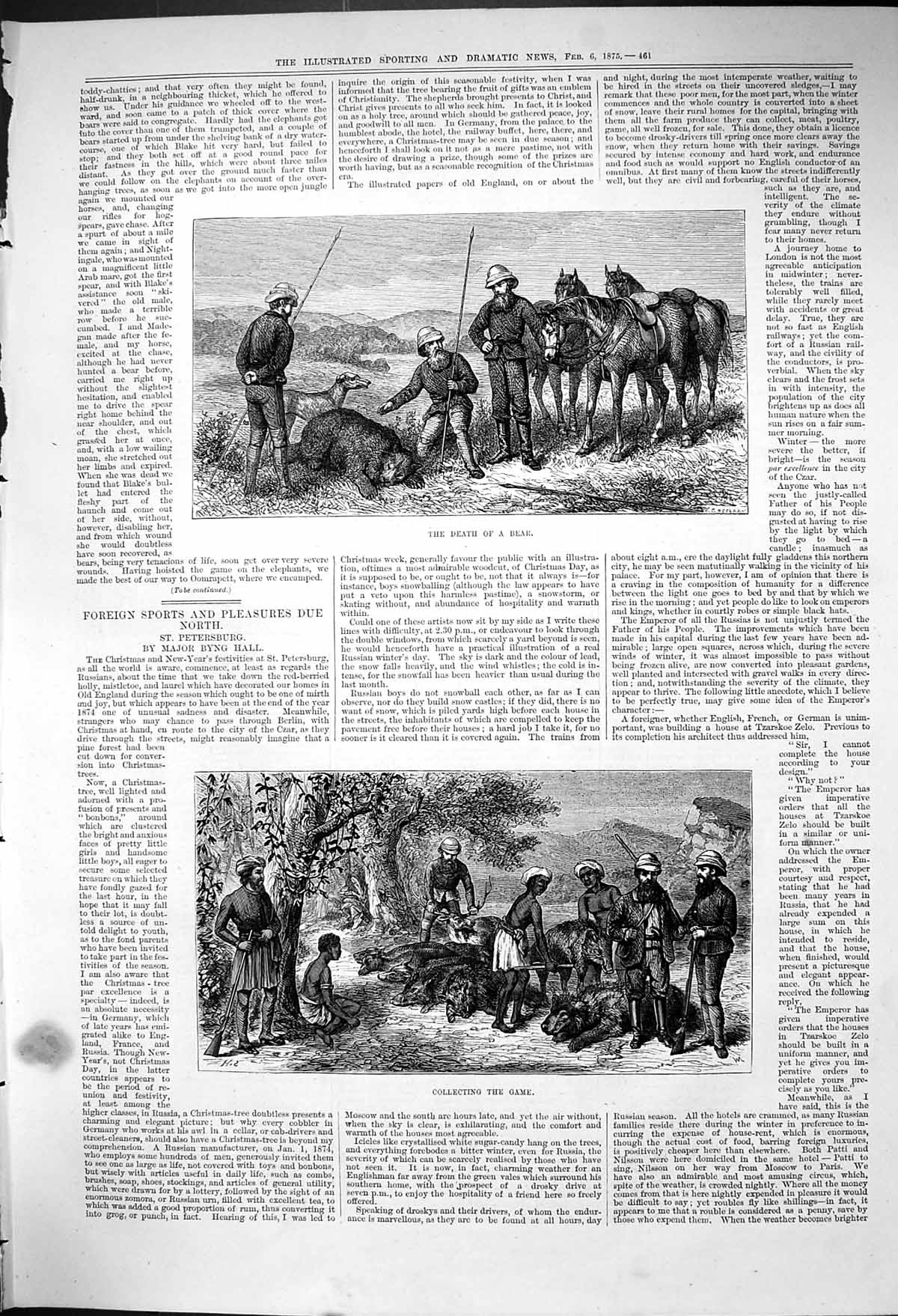 Antique Print Bear Hunting Nizams Territory Death Bear Collecting Game 1875