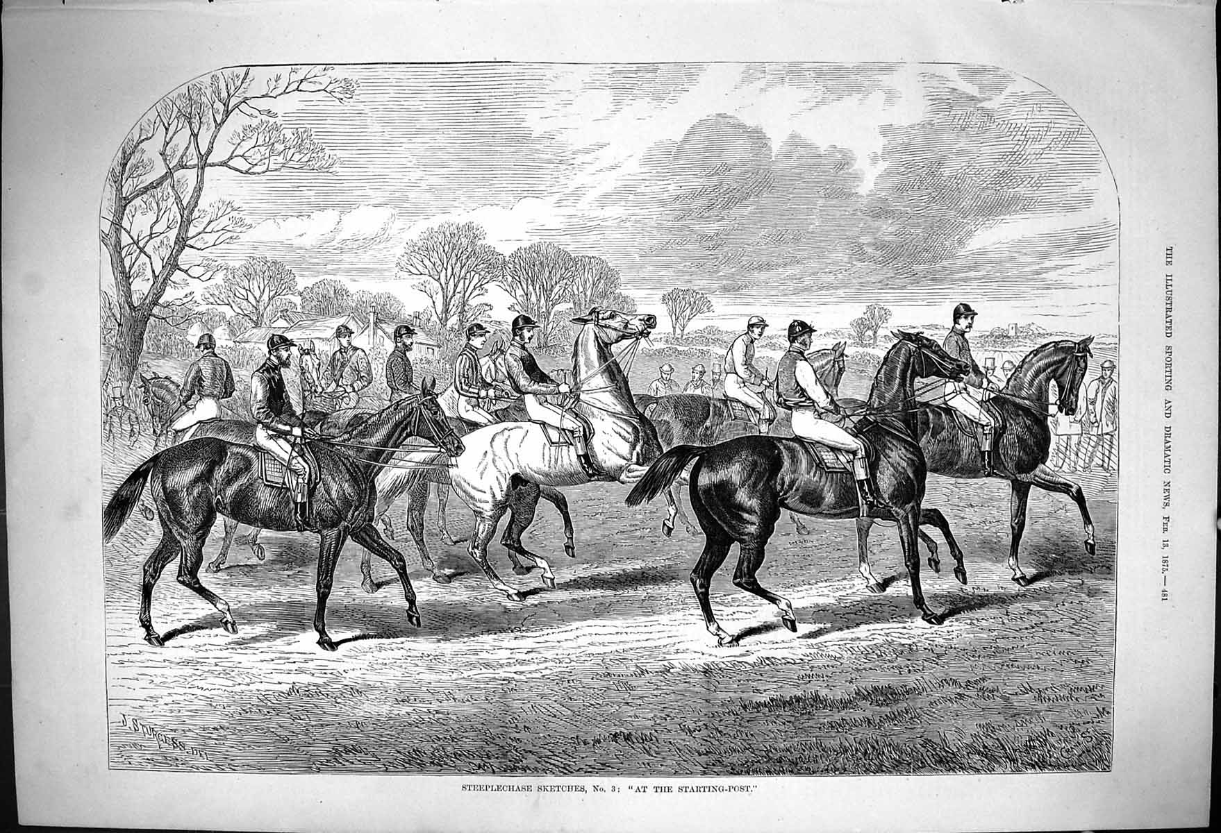 Old Antique Print Steeplechase Sketches At Starting Post J Sturgess 1875 19th