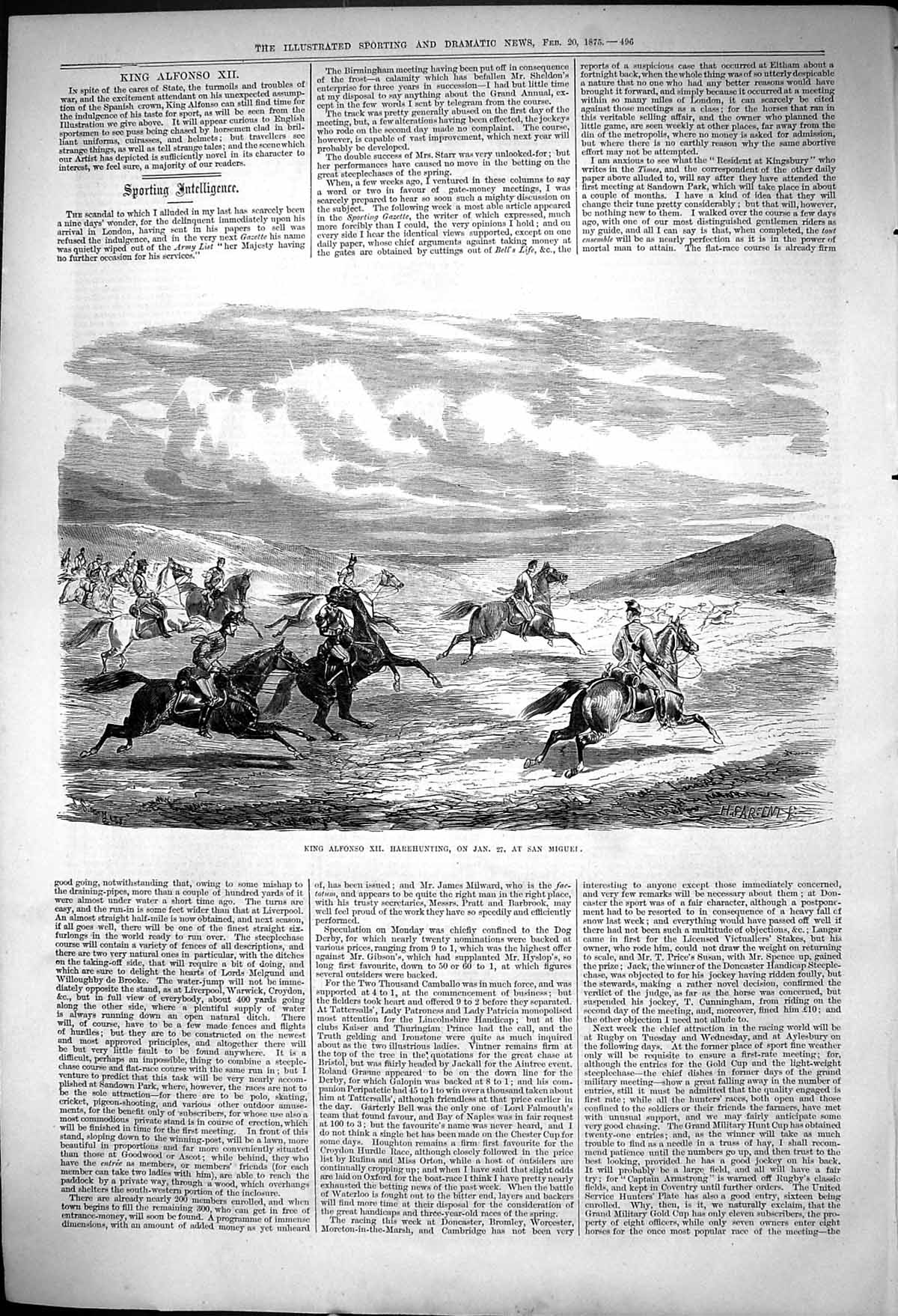 Old Antique Print King Alfonso Xii Harehunting San Miguei H Sagent 1875 19th