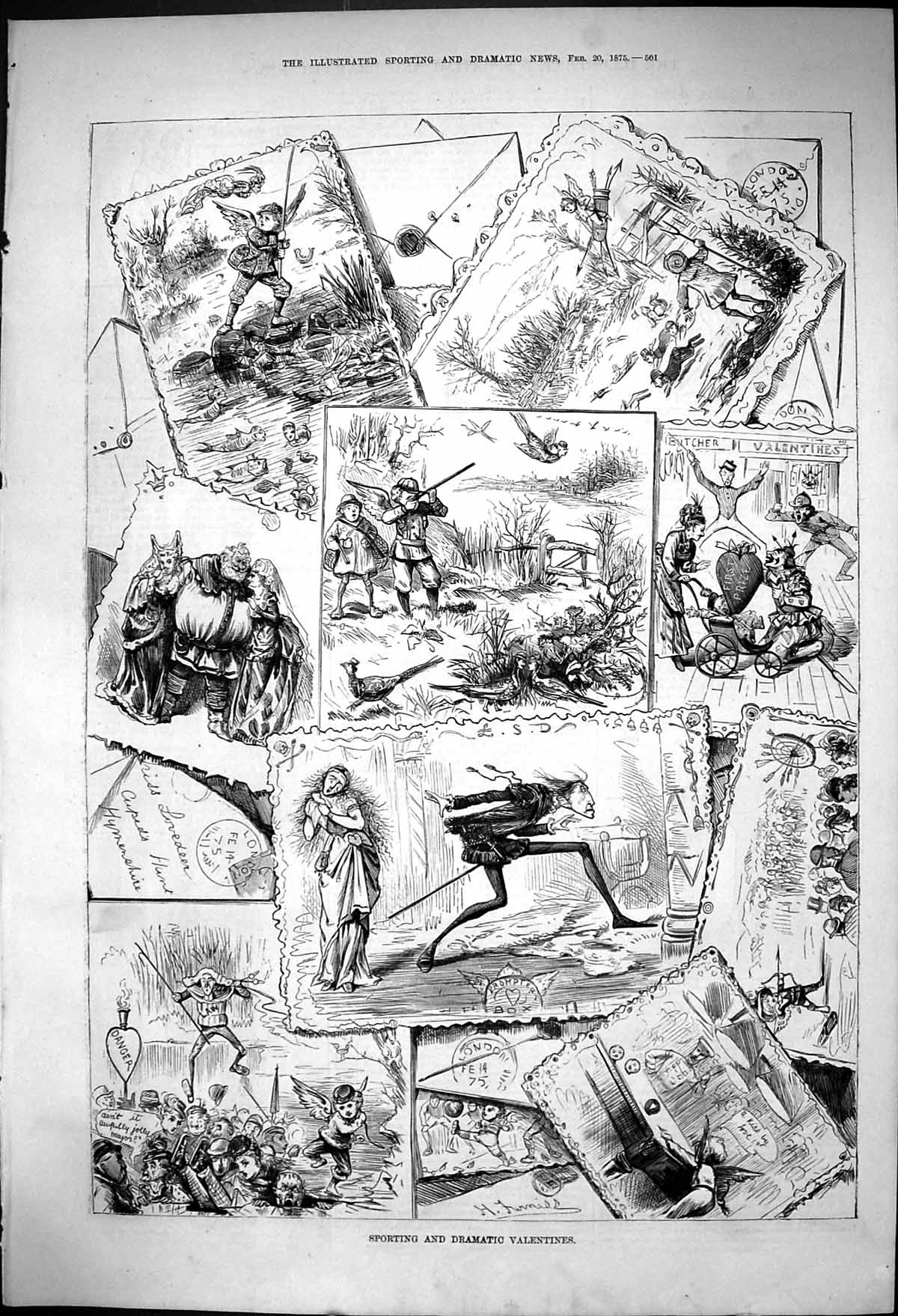 Antique Old Print Sporting Dramatic Valentines Pantomines Goody Twanky 1875