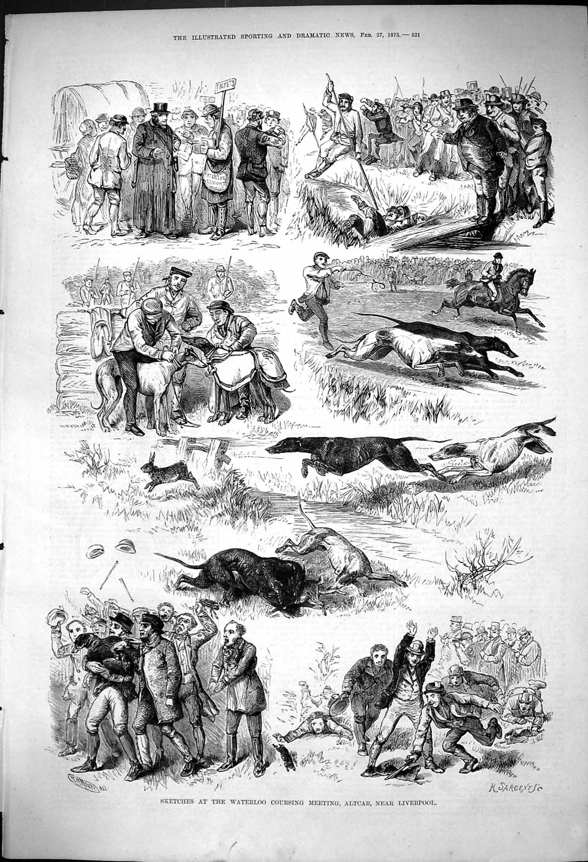Antique Print Sketches Waterloo Coursing Meeting Altcar Near Liverpool 1875
