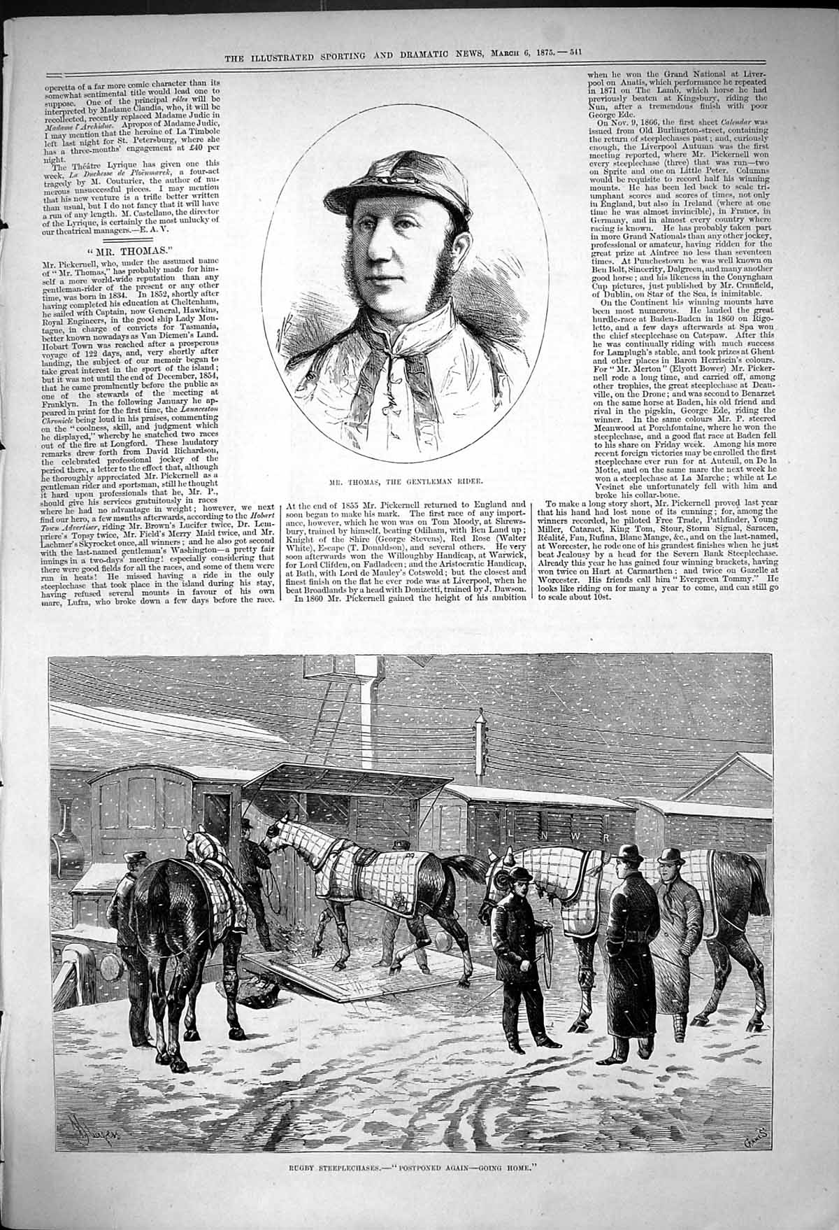 Antique Print Mr Thomas Rider Rugby Steeplechases Postponed Again Snow 1875