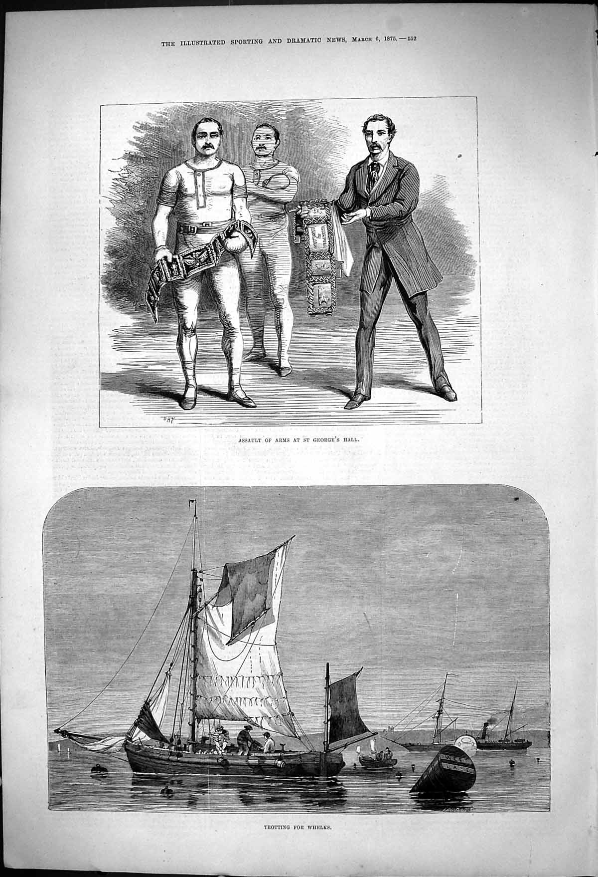 Old Antique Print Assault Arms St Georges Hall Trotting For Whelks 1875 19th
