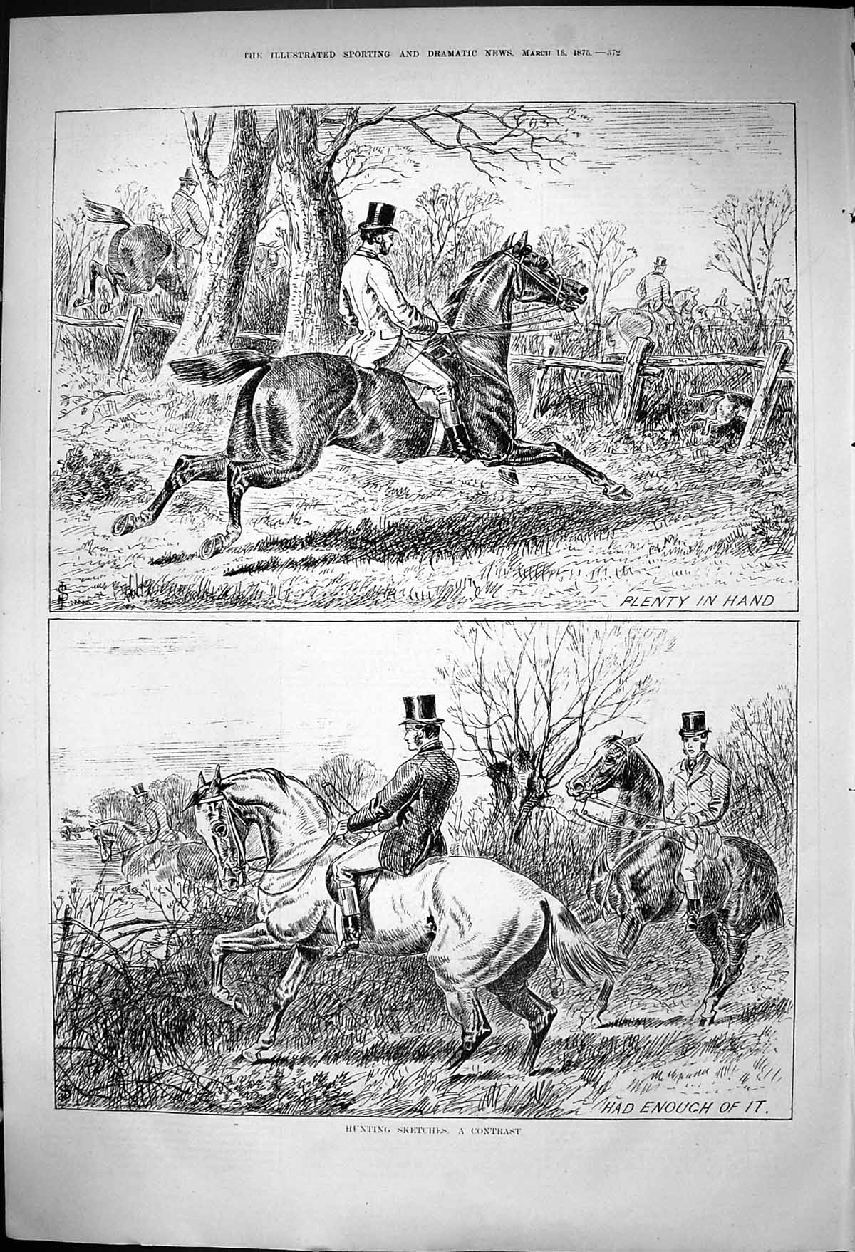 Old Hunting Sketches Plenty In Hand Had Enough Horses Fence Chess 187 Victorian