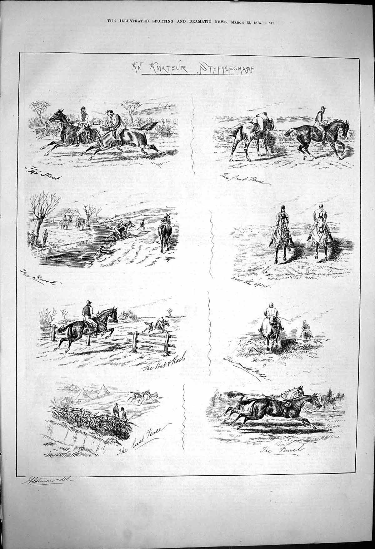 Old Amateur Steeplechase Start Brook Post Rails Small Hedge Finish 18 Victorian