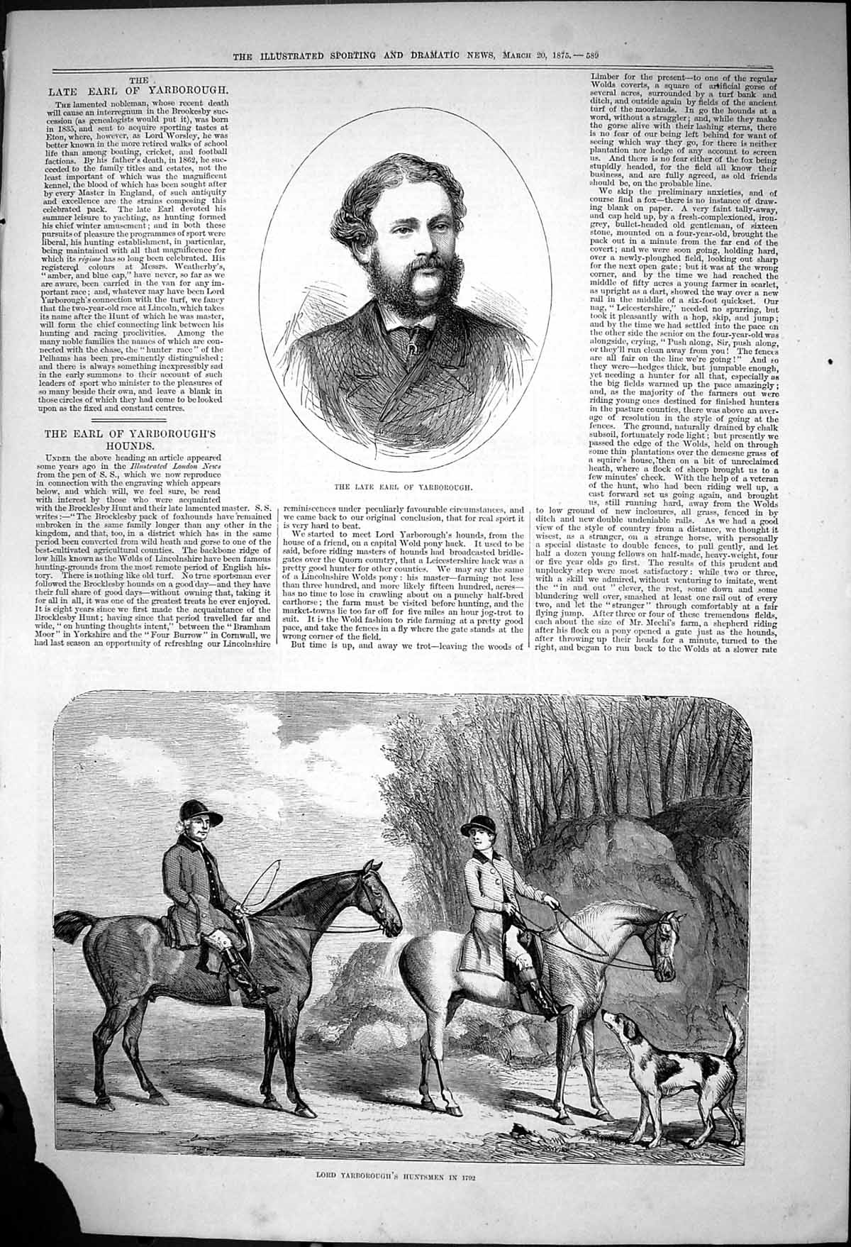 Antique Old Print Late Earl Yarborough Lord Yarboroughs Huntsmen 1792 1875 18th