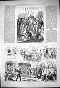 Old Print Oxford Cambridge Boat Race Sketches Putney Riding Caravan 1875 19th