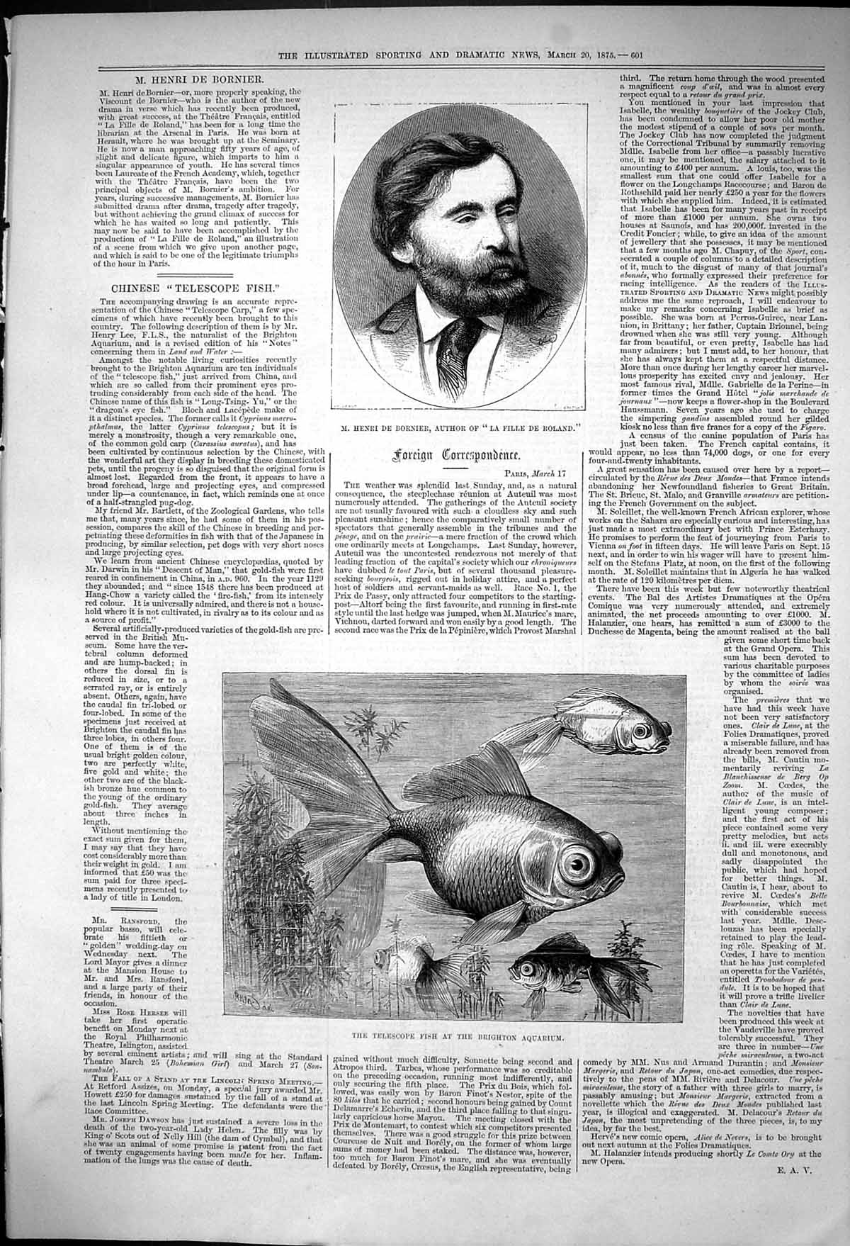 Old M Henri De Bornier Author La Fille De Roland Telescope Fish 1875 Victorian