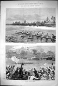 Antique Print Oxford Cambridge Boat Race Chiswick Mortlake Oxford Won 1875 19th
