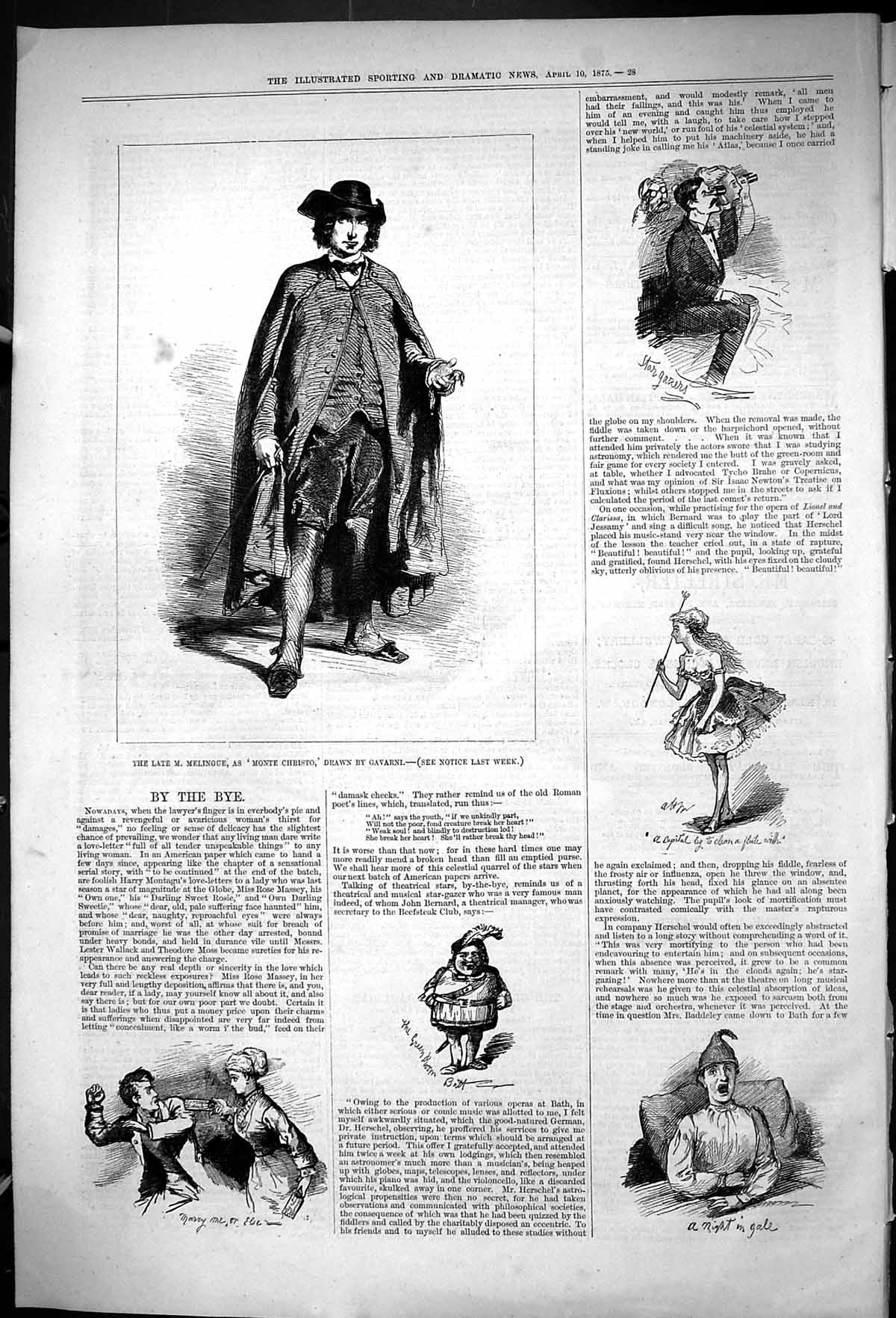 Original Old Antique Print 1875 Melingue Monte Christo Theatre French Actor