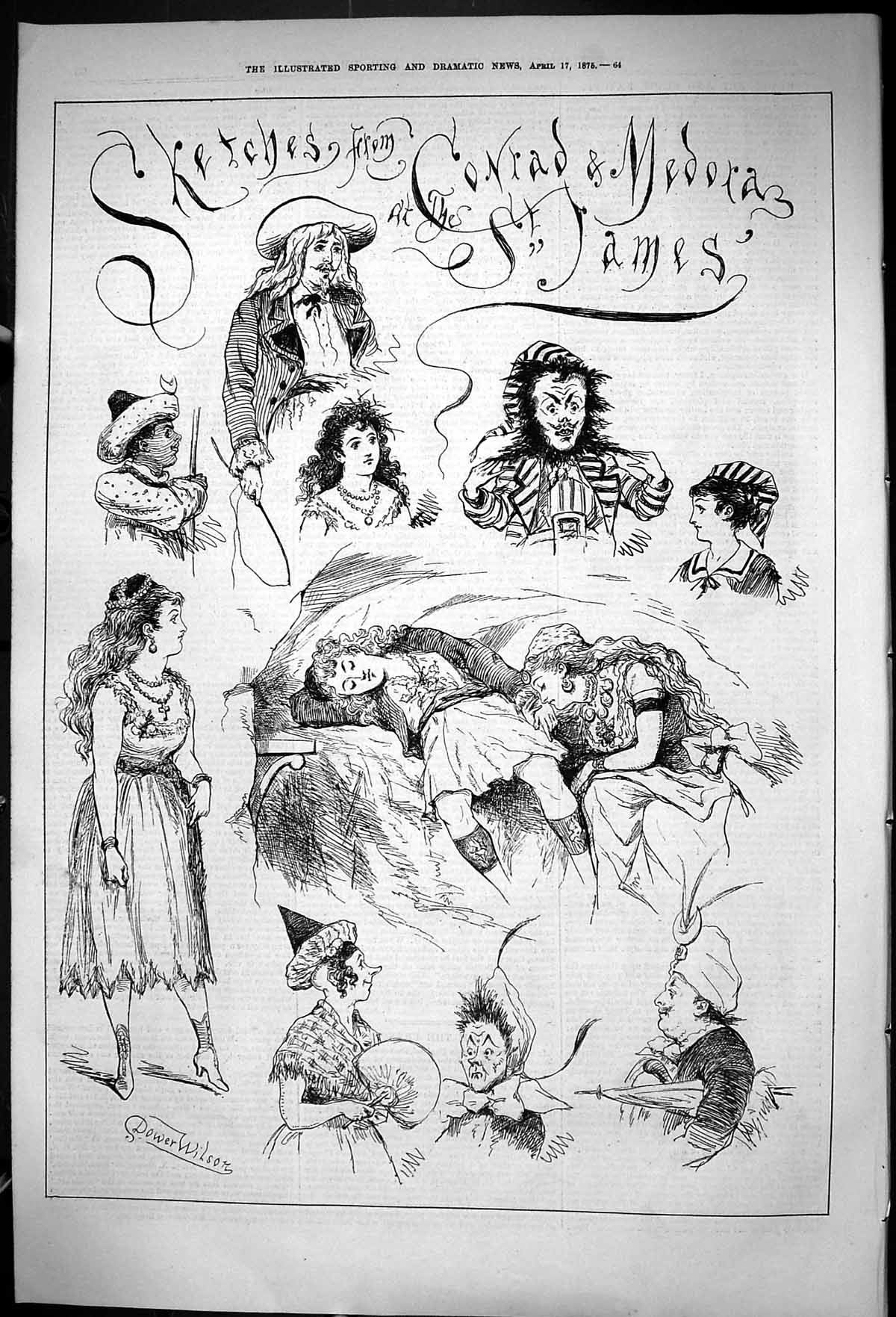 Antique Old Print 1875 Theatre Conrad Medora St. James Theatre Dower Wilson