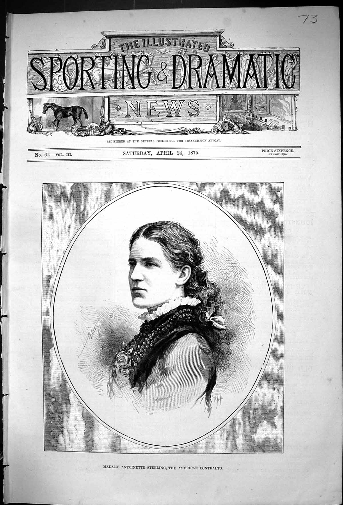 Antique Old Print 1875 Portrait Madame Antoinette Sterling American Contralto