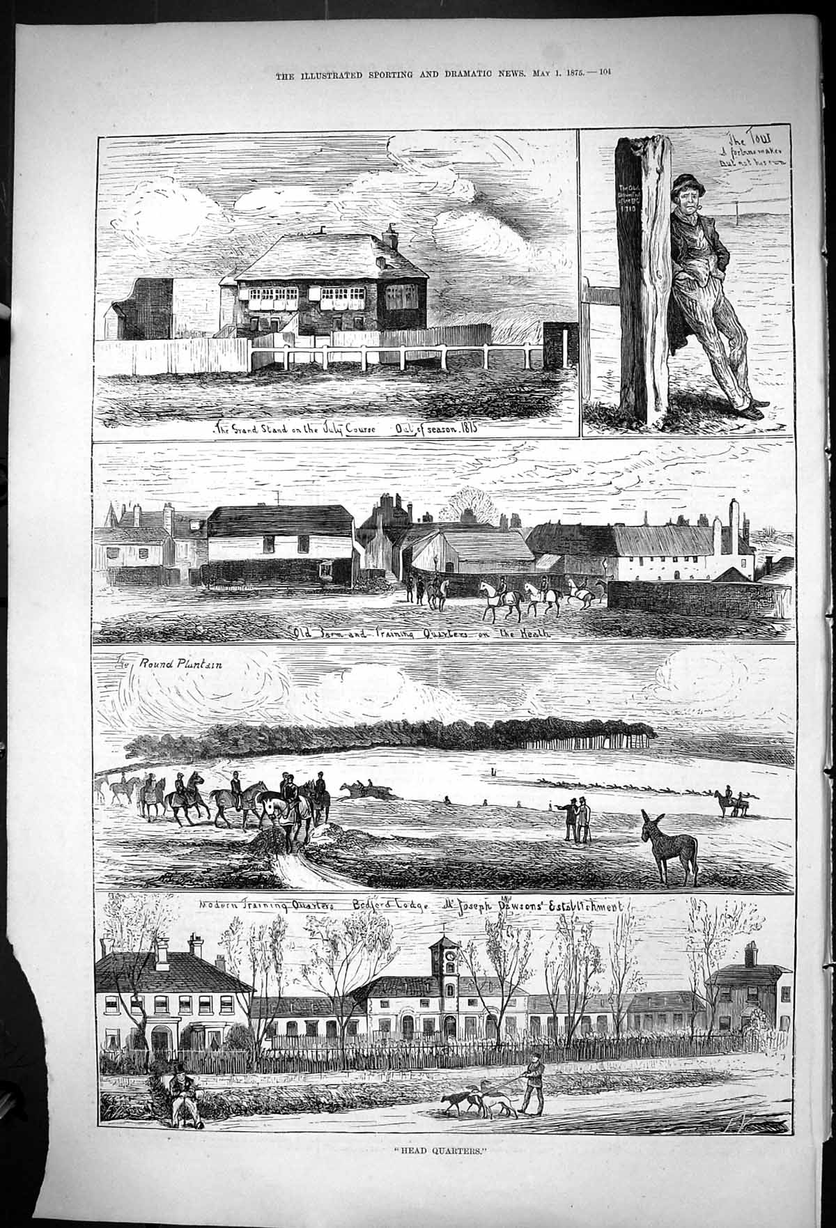 Antique Print 1875 Horse Racing Training Bedford Lodge Joseph Dawson Sport 19th