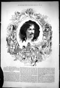 Original Old Antique Print Portrait Melingue Celebrated French Actor 1875 19th