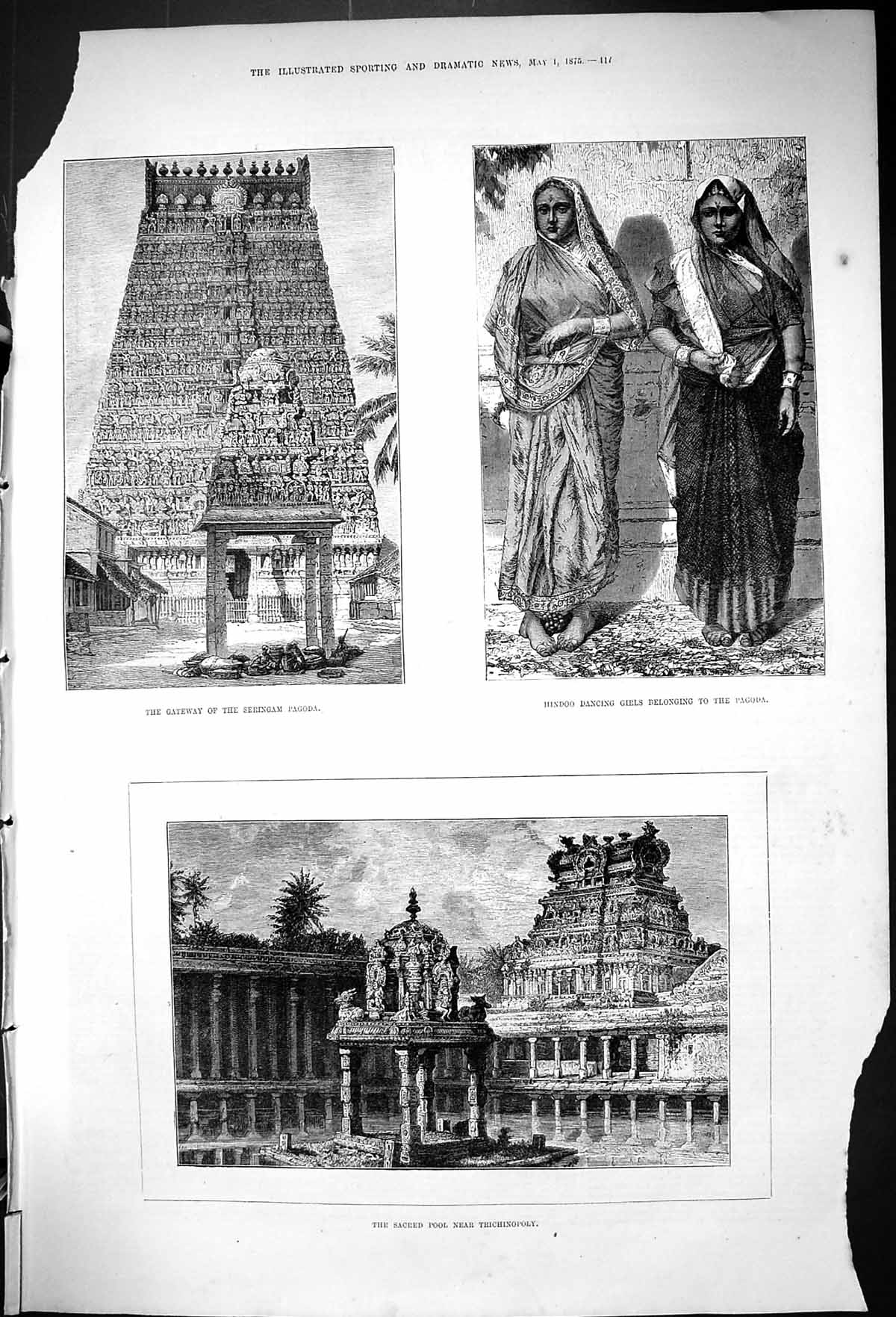 Old 1875 Sacred Pool Trichinopoly Hindoo Dancing Girls Seringam Pagod Victorian