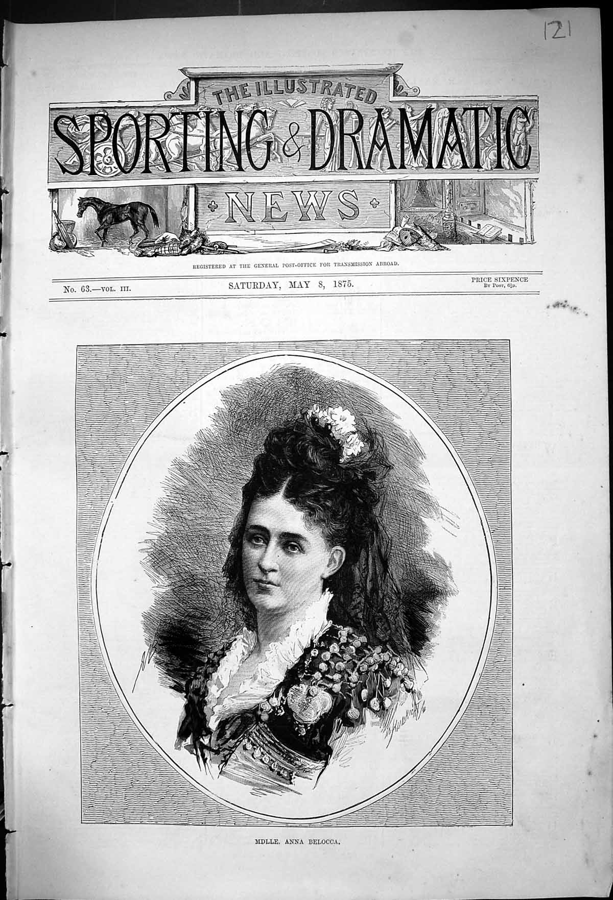 Original Old Antique Print 1875 Portrait Mdlle. Anna Belocca Beautiful Woman