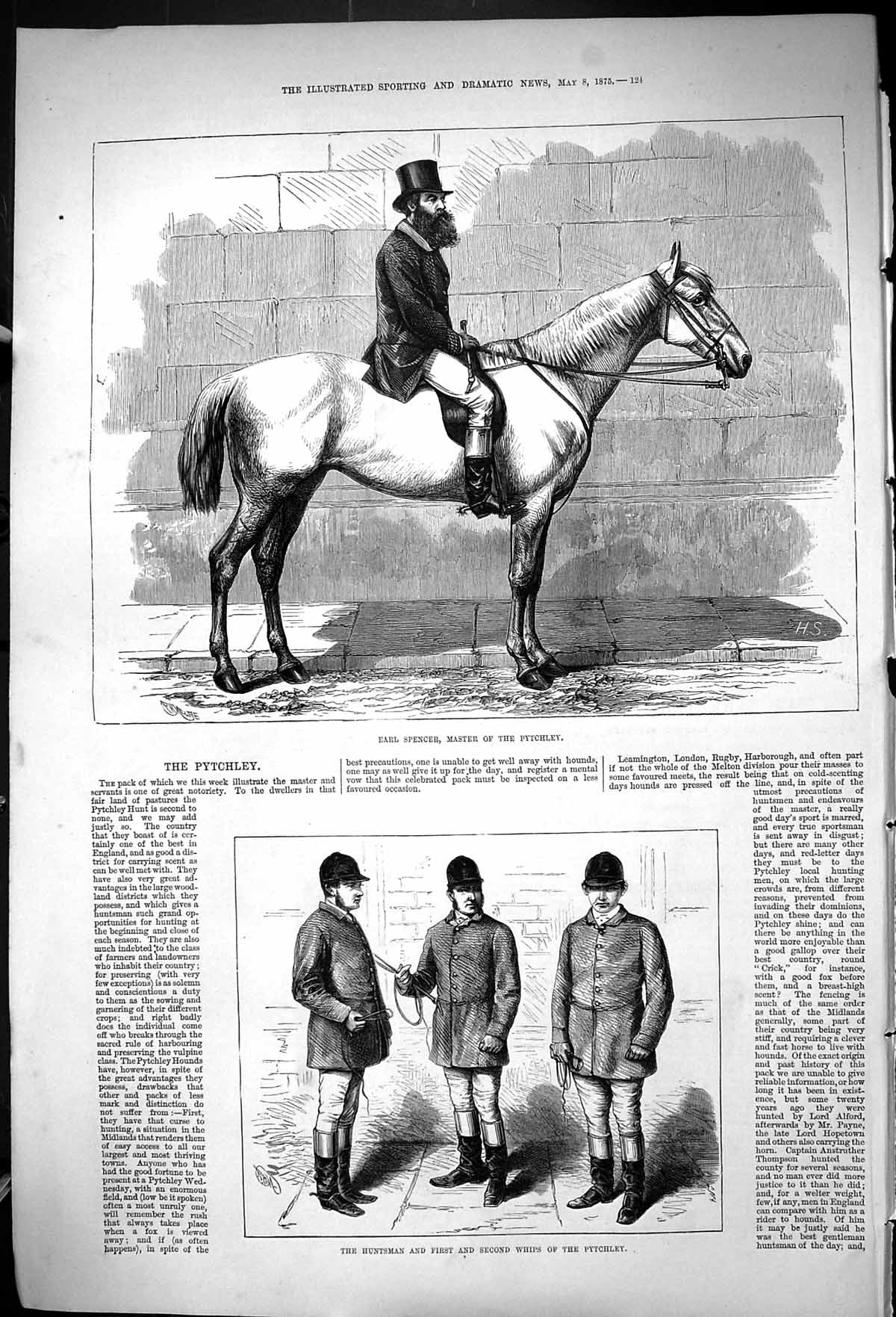 Old Antique Print 1875 Earl Spencer Horse Master Pytchley Huntsman Sport 19th