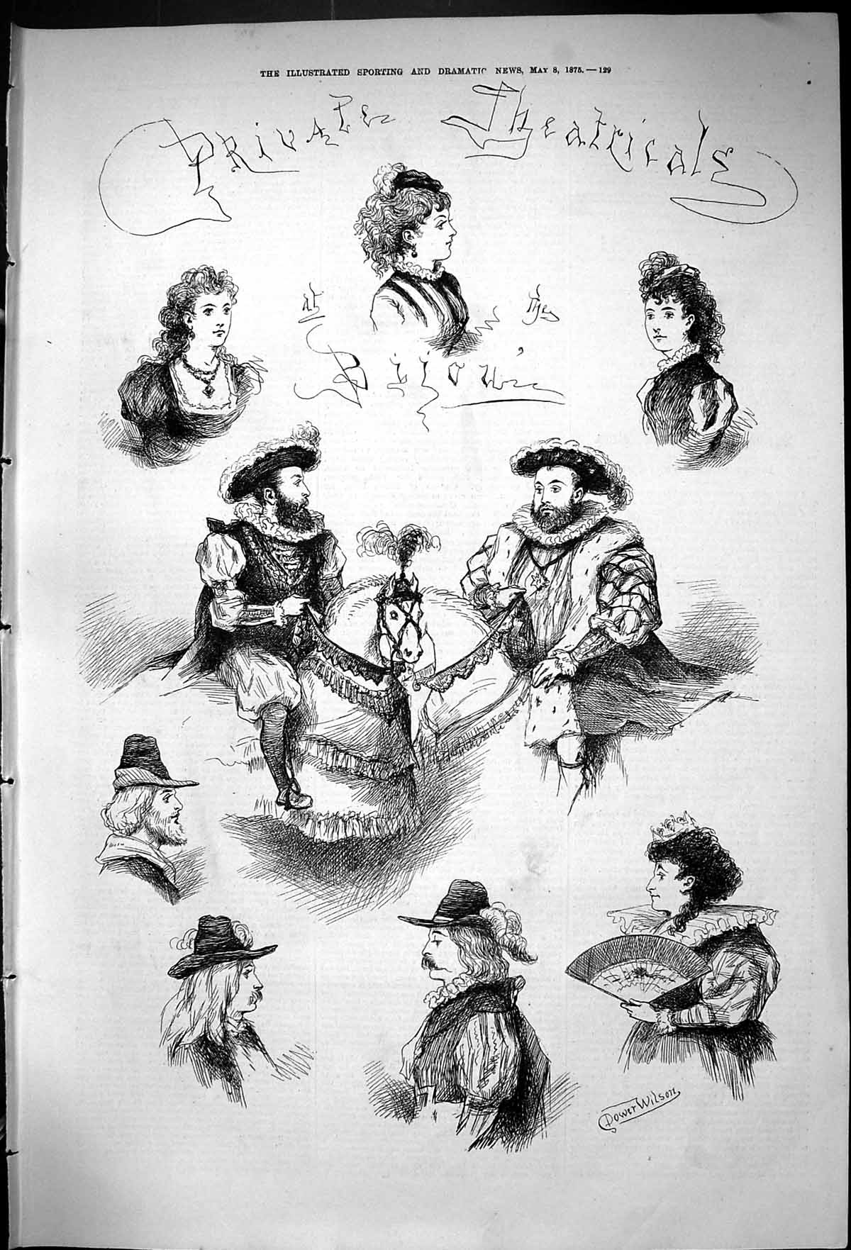Antique Print 1875 Pirvate Theatricals Actors Actress Dower Wilson Theatre 19th