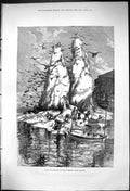 Antique Old Print 1875 Birds Passage Freirets Toulon France Men Boats Hunting