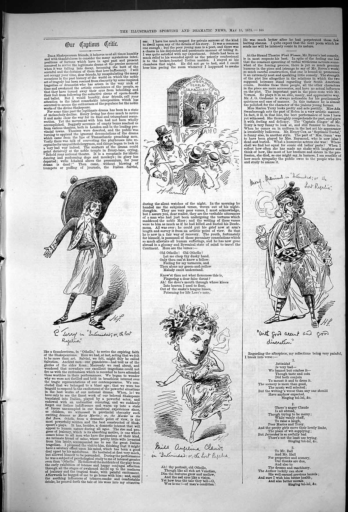Original Old Antique Print Theatre Captious Critic Terry Claude Actors 1875