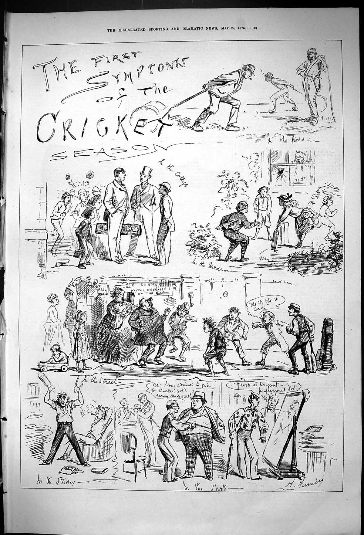 Original Old Antique Print 1875 Sport Cricket Rolling Grass Spectators 19th