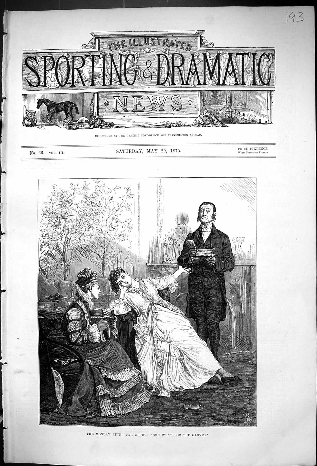 Original Old Antique Print 1875 Monday After The Derby Gloves Beautiful Women