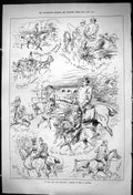 Antique Old Print 1875 Row And Ring Horses Driving Hunting Children Ponies 19th