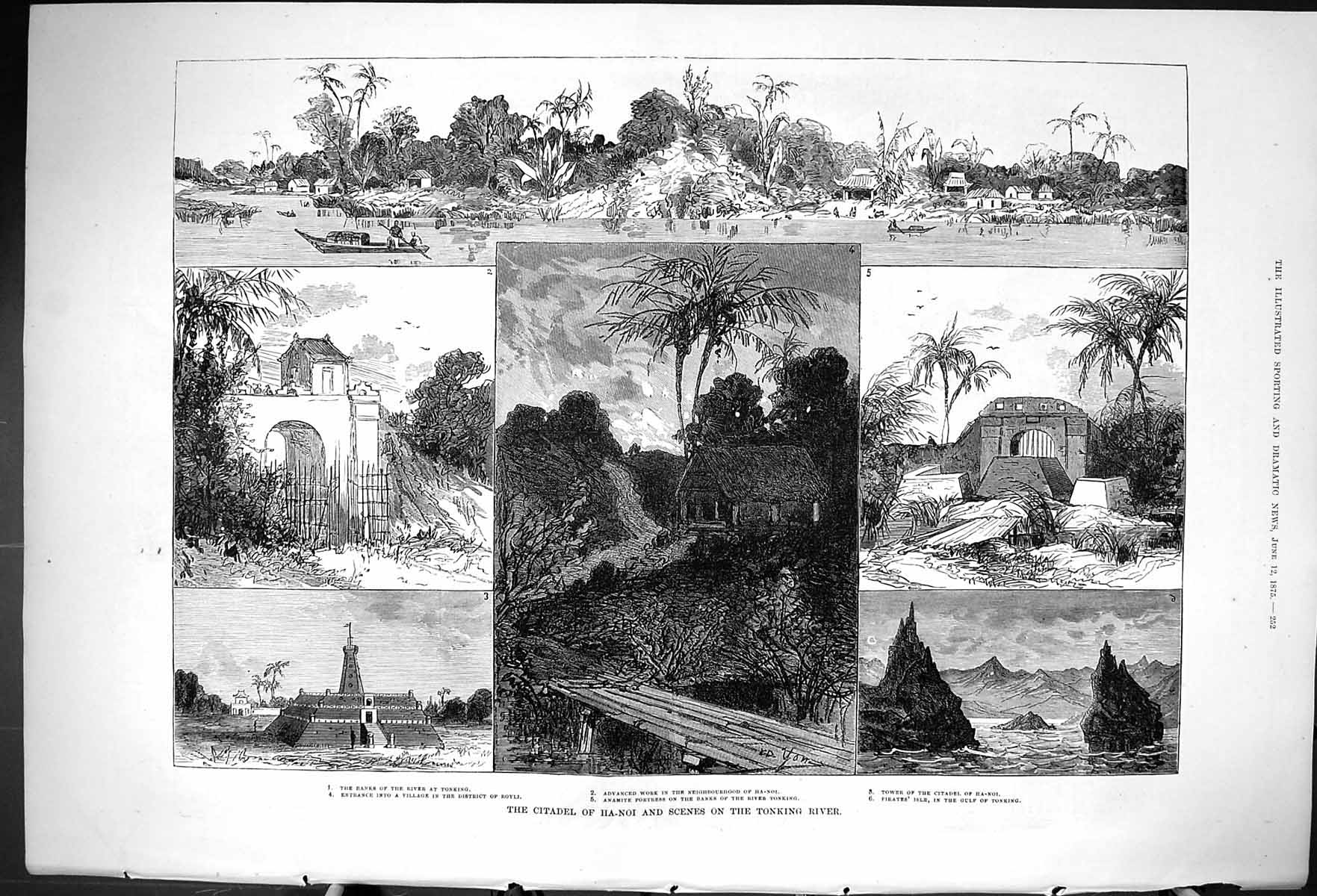 Old Print 1875 Citadel Ha-Noi Tonking River Anamite Fortress Pirates Isle 19th