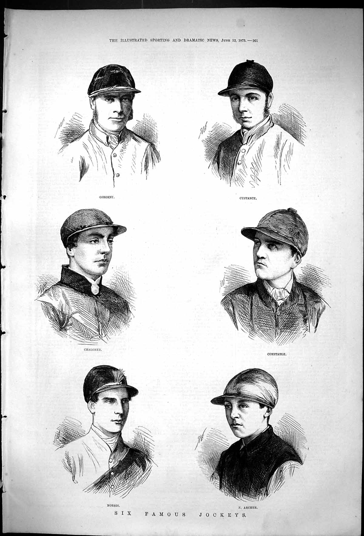 Old 1875 Portrait Famous Jockeys Osborne Custance Constable Chaloner Victorian
