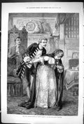 Antique Old Print 1875 Library Scene David Garrick Haymarket Theatre Actors