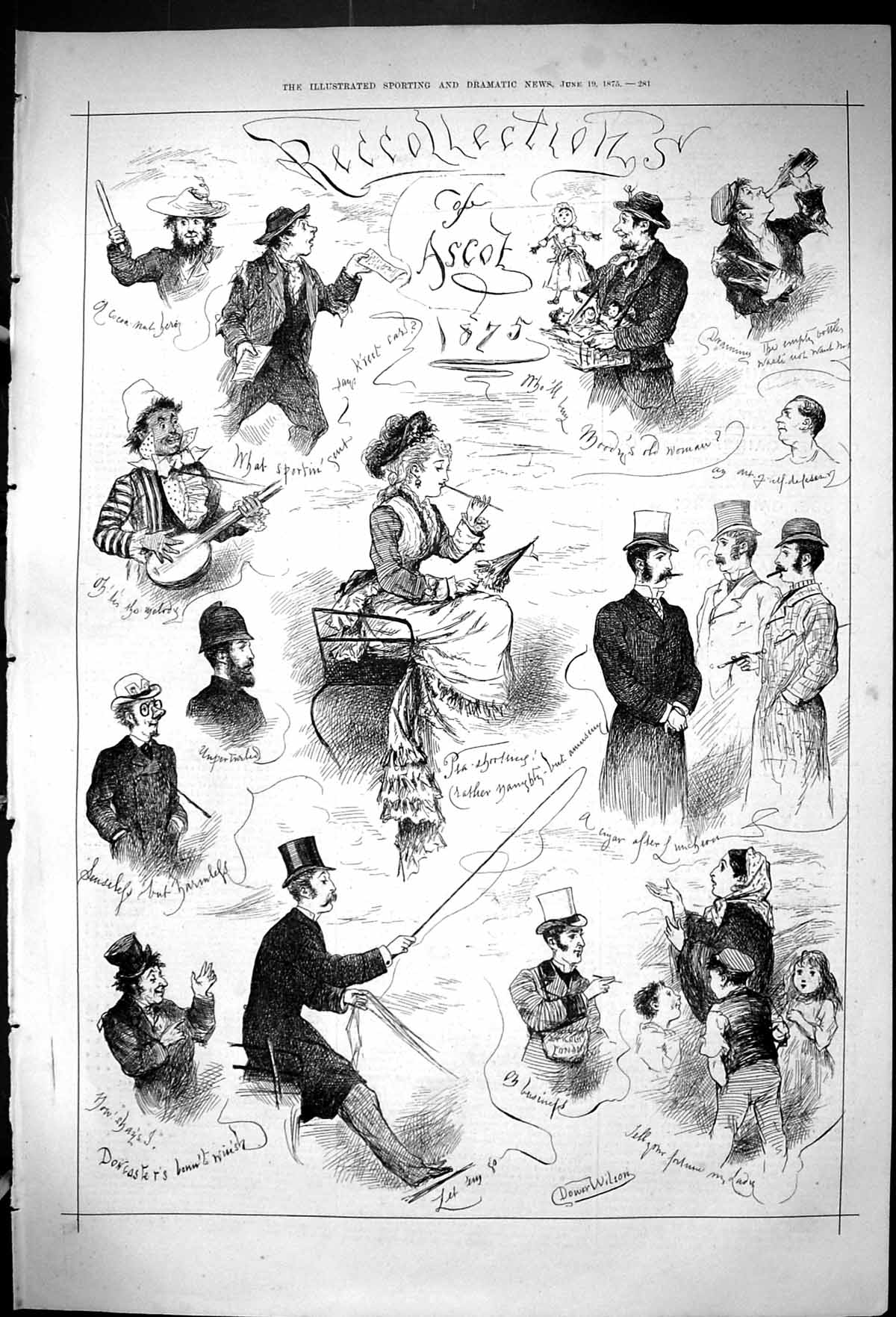 Old Antique Print 1875 Recollection Ascot Horse Racing Sport Spectators 19th