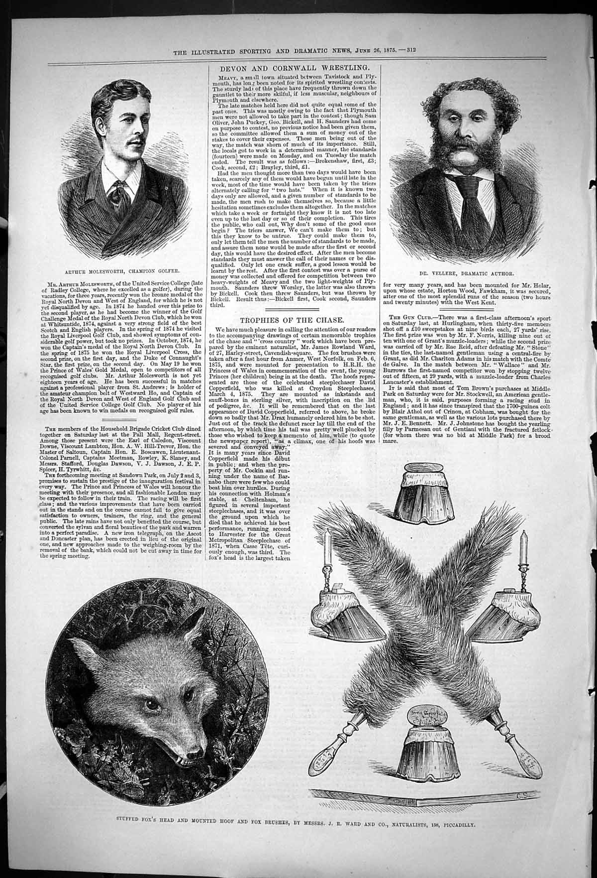 Old 1875 Arthur Molesworth Golf Vellere Author Stuffed Fox Head Brush Victorian